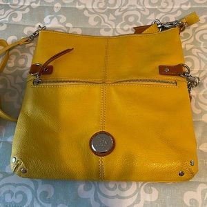Golden yellow leather crossbody bag